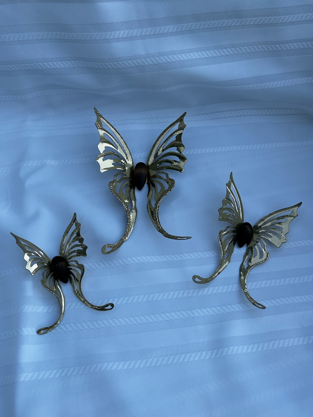 Vintage Home Interiors HOMCO Brass Butterfly Wall Hanging Decor Set Wooden